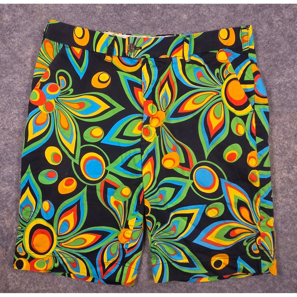 Loudmouth Golf Shorts Mens 36 Black Psychedelic Floral Geometric Cotton Blend